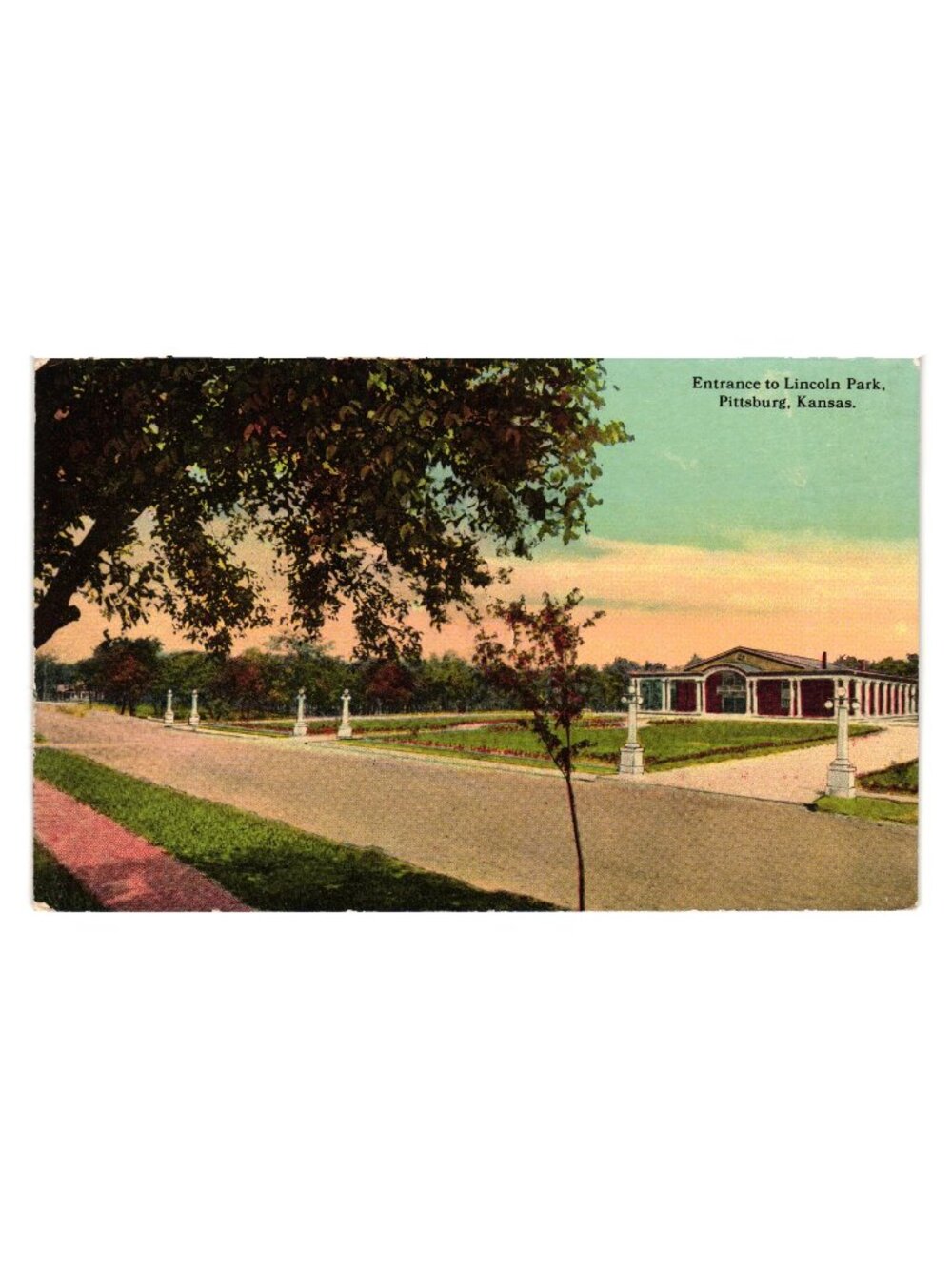 Entrance To Lincoln Park Pittsburg Kansas Vintage Postcard Published By SH Kress